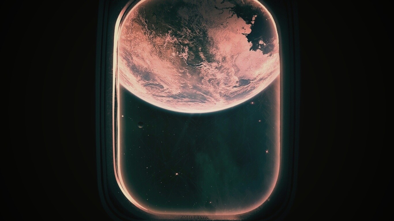 Вид на Землю из иллюминатора космической станции обои