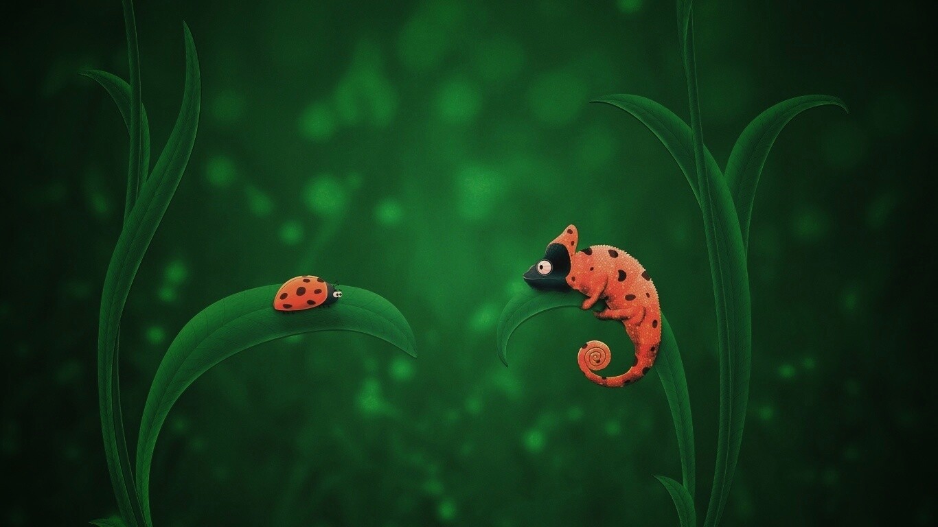 Хамелеон  замаскированный под божью коровку обои