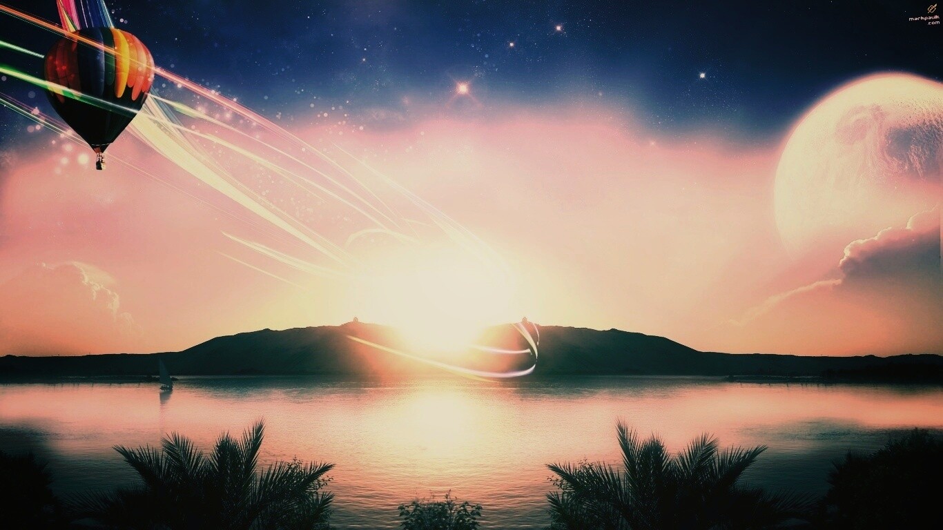 Радужный воздушный шар обои