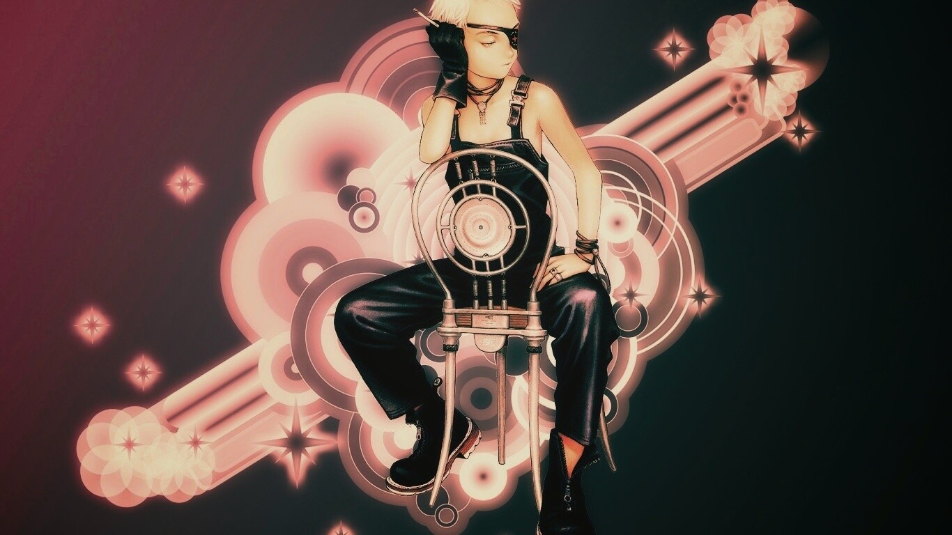 Одноглазый парень на стуле обои