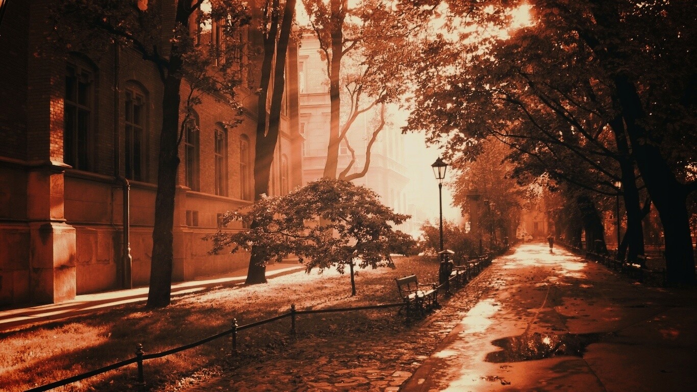 Аллея у здания обои