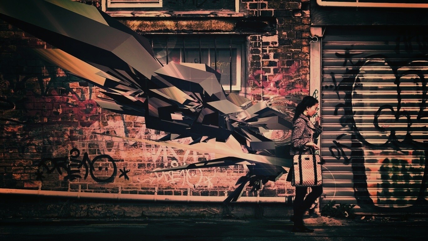 3D граффити на стене обои