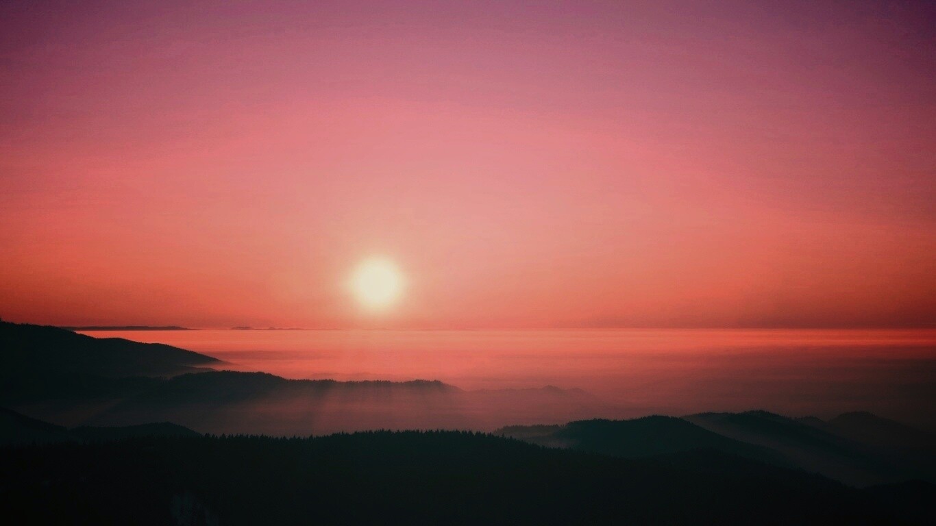 Восход солнца над лесом обои