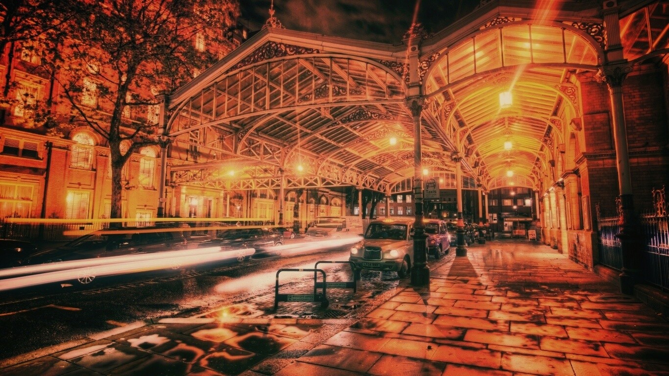 Город под фонарями обои