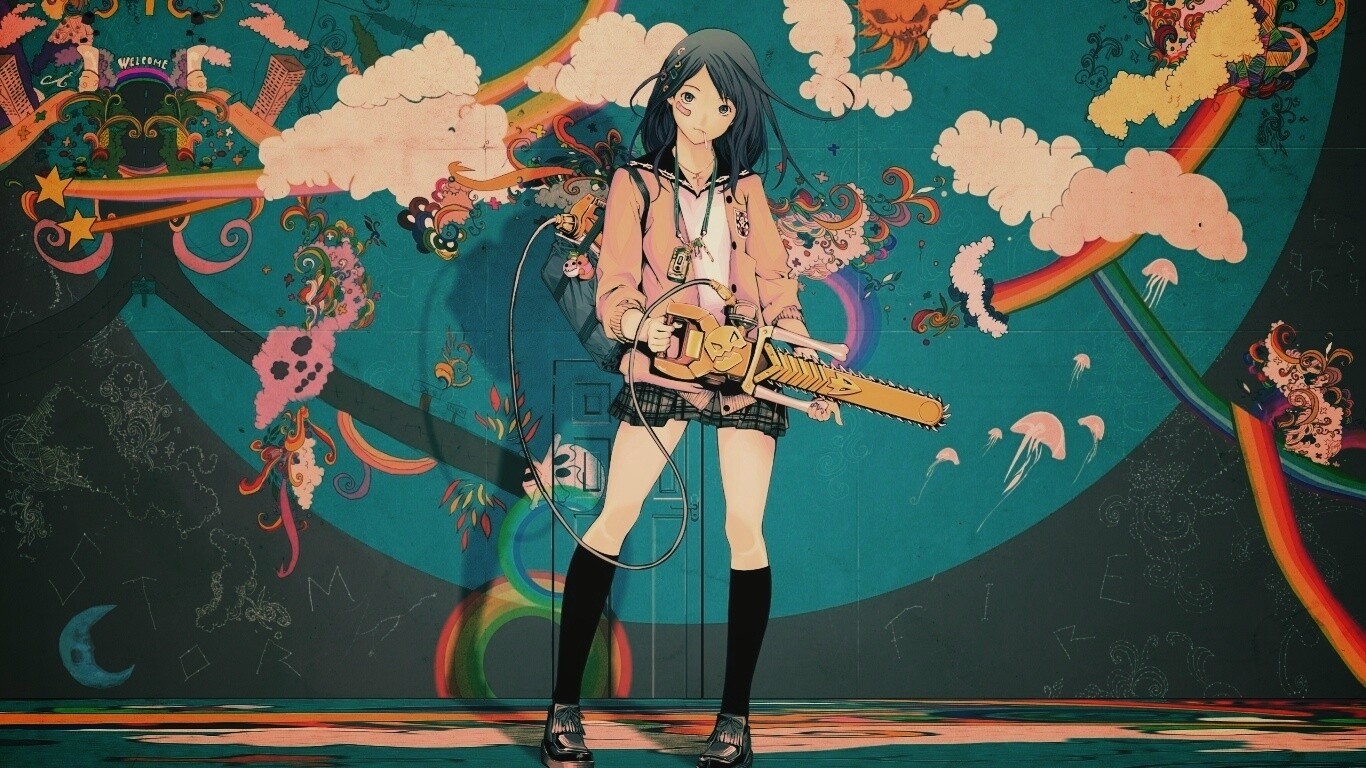 Девушка с бензопилой обои