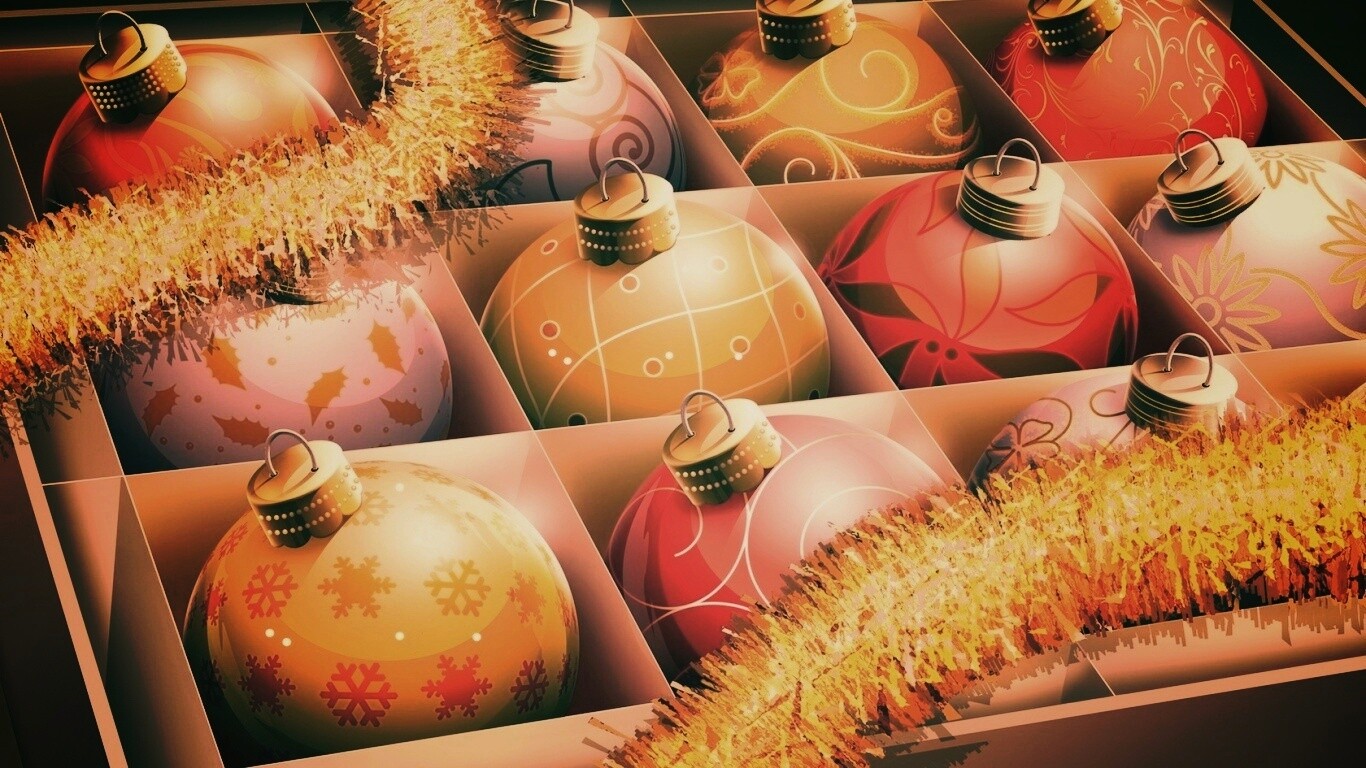 Елочные игрушки в коробке обои