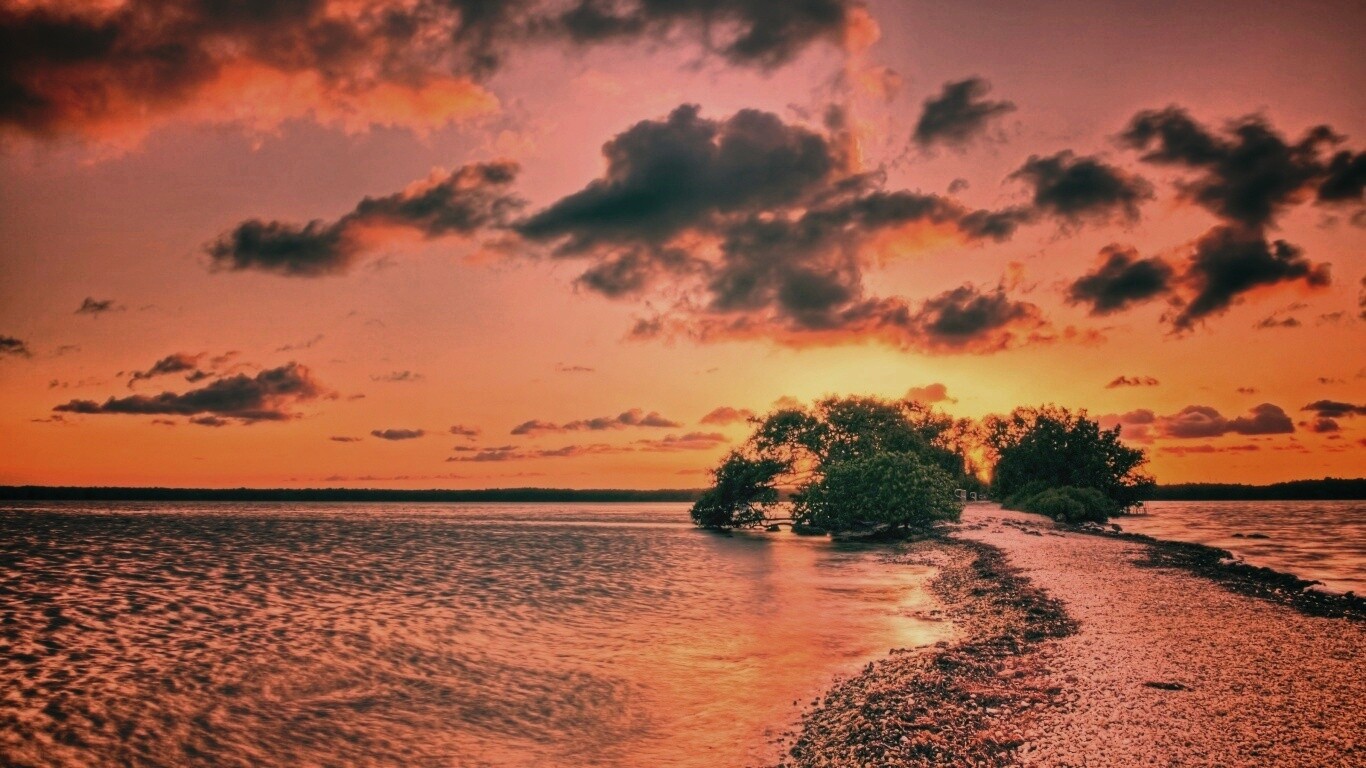 Побережье на закате обои