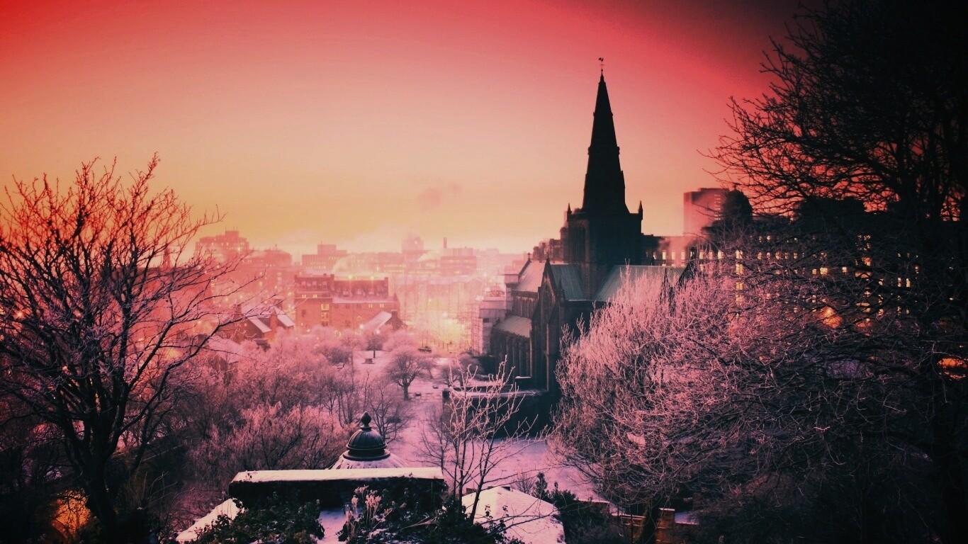 Закатный город зимой обои