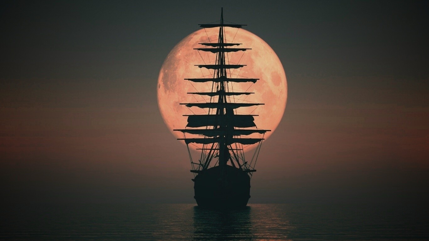 Корабль со спущенными парусами обои