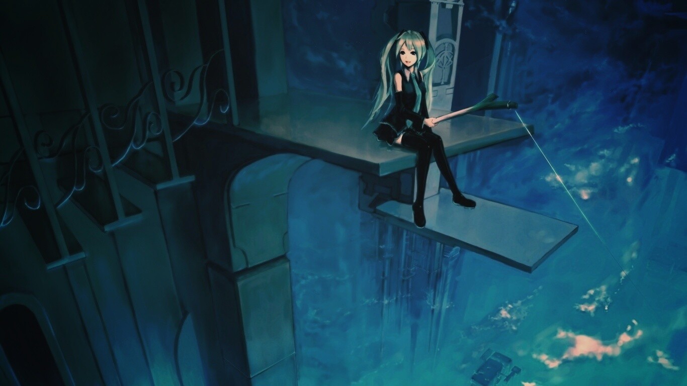 Хатсуне Мику с удочкой обои