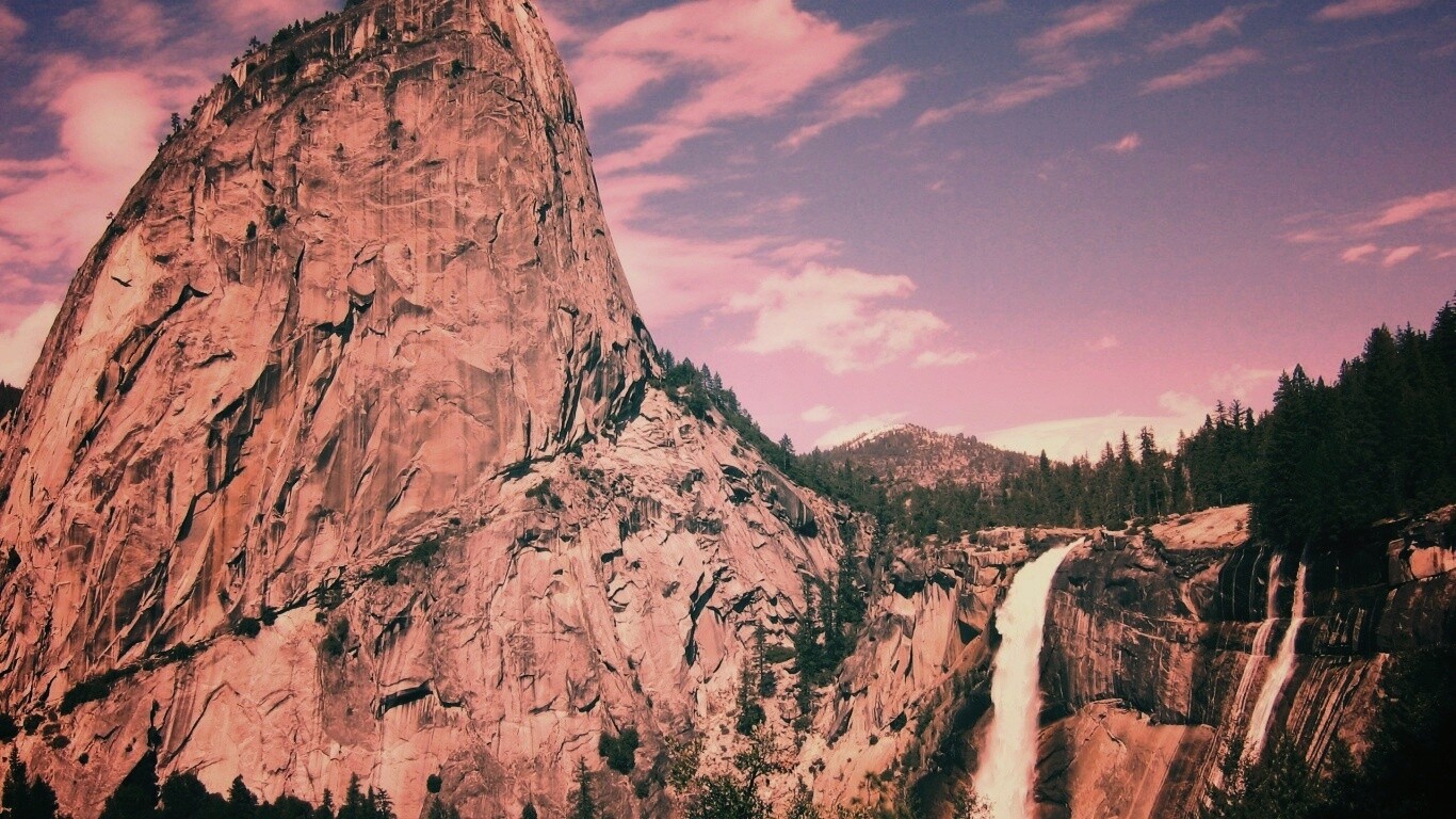 Скалы и водопад обои