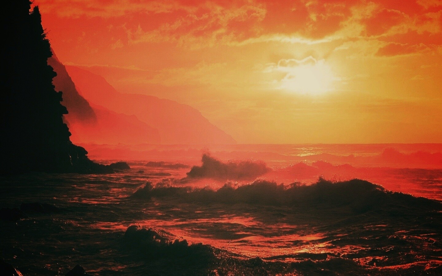 Волны на закате обои