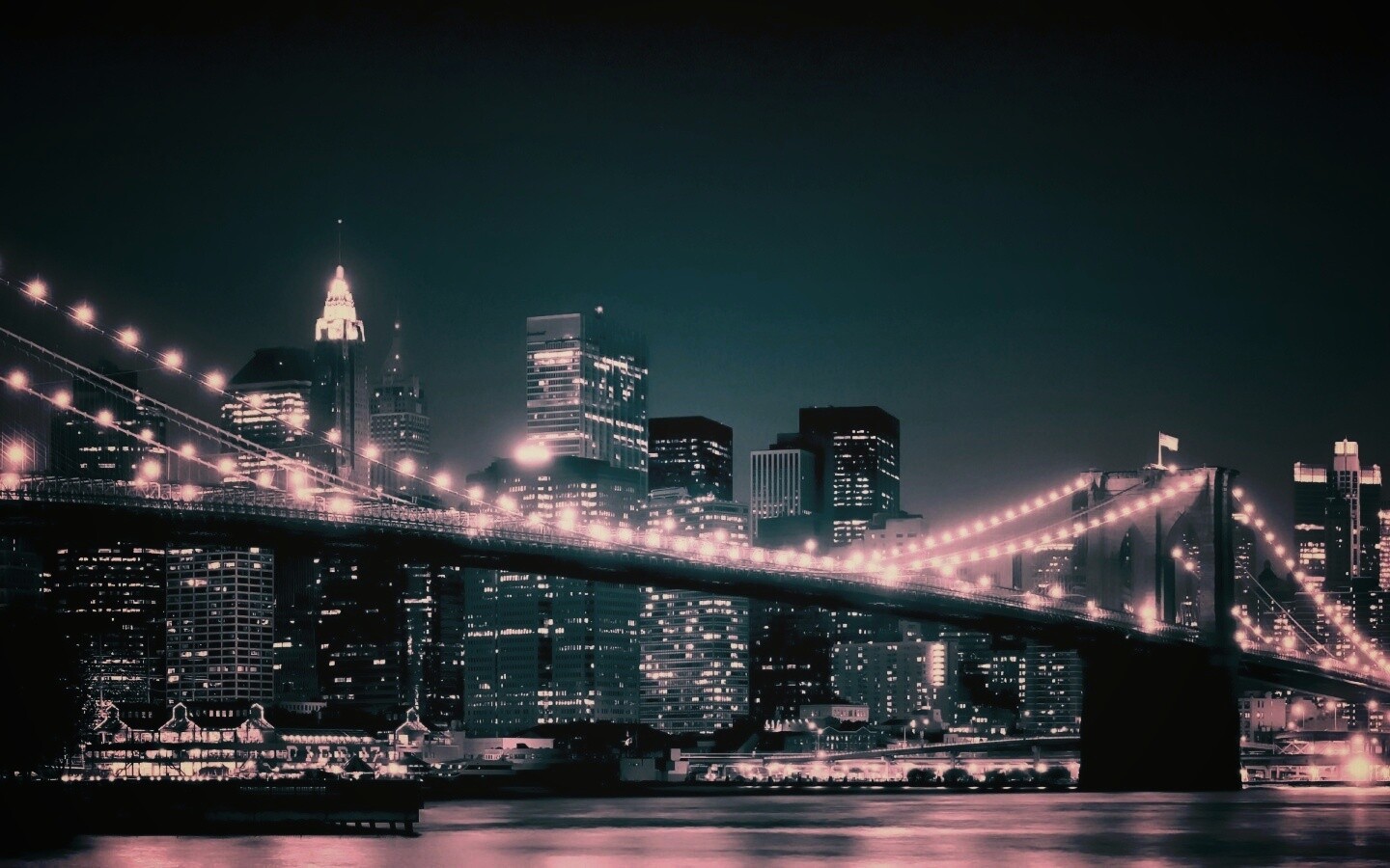 Вид на ночной Нью-Йорк обои