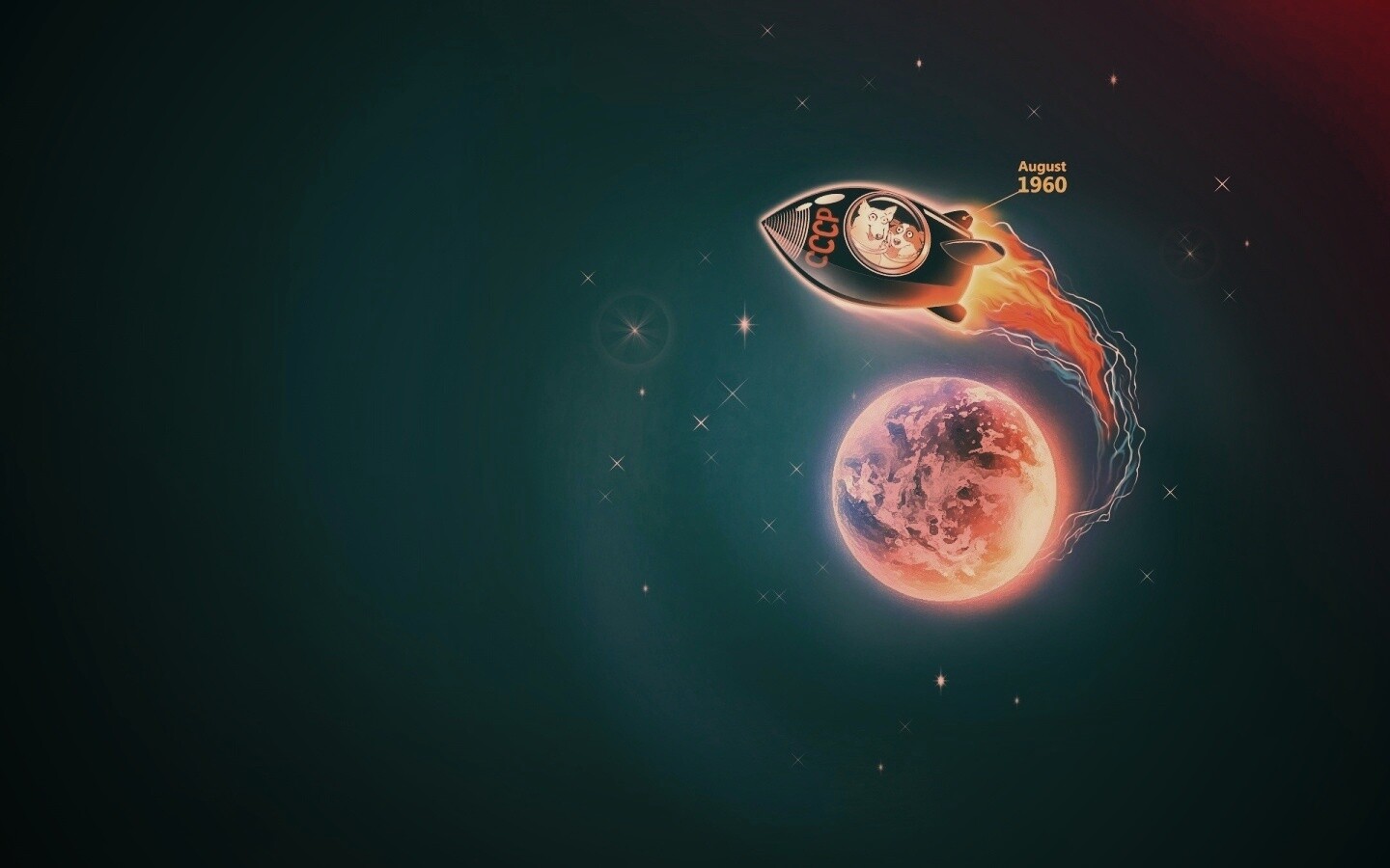 Белка и Стрелка летят в космос обои