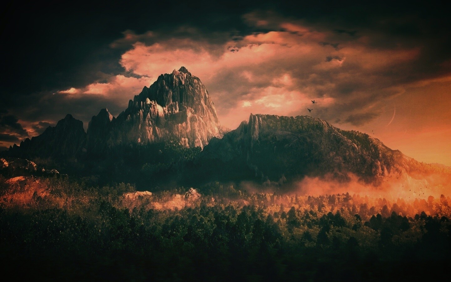 Горы посреди джунглей обои