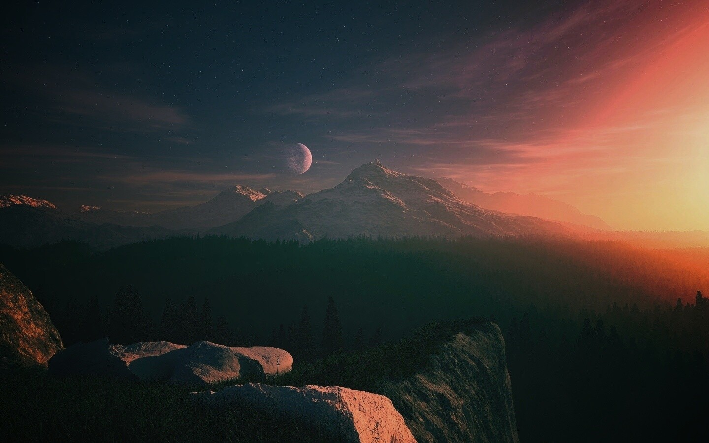 Луна над горами обои