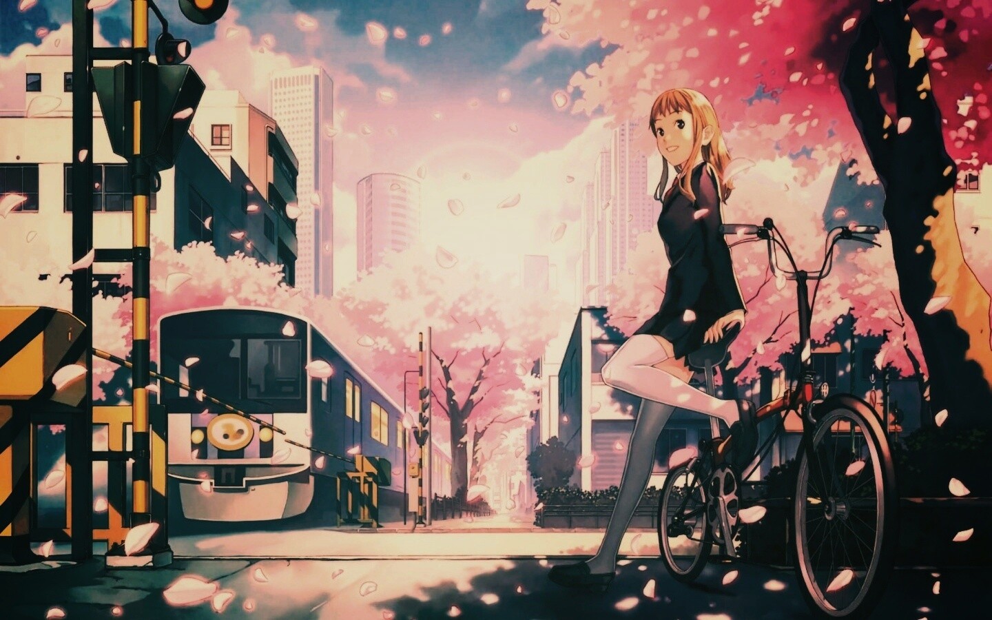 Японская школьница на велосипеде обои