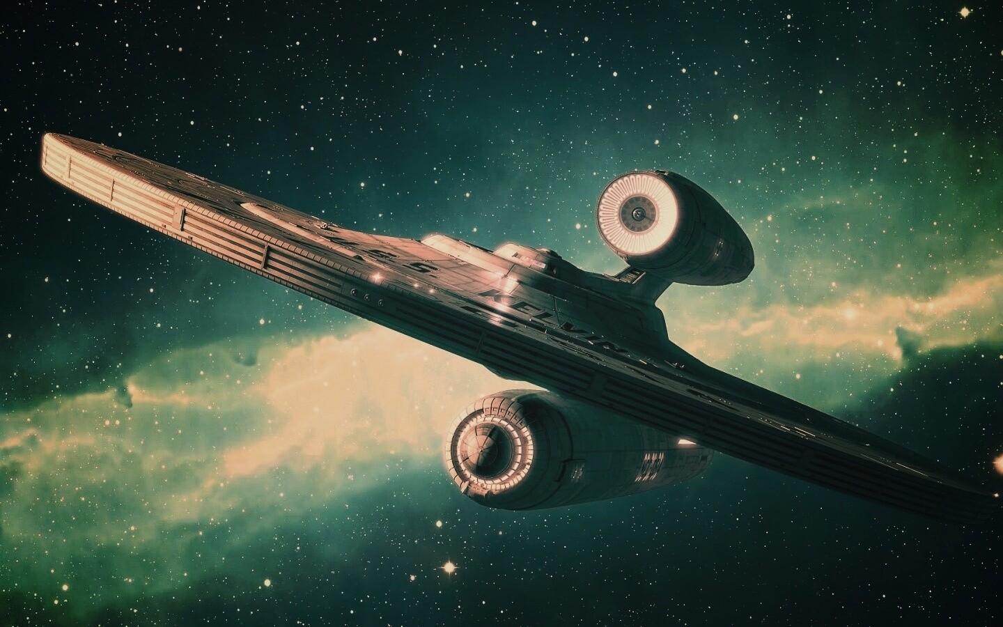 Космический корабль с двумя двигателями обои