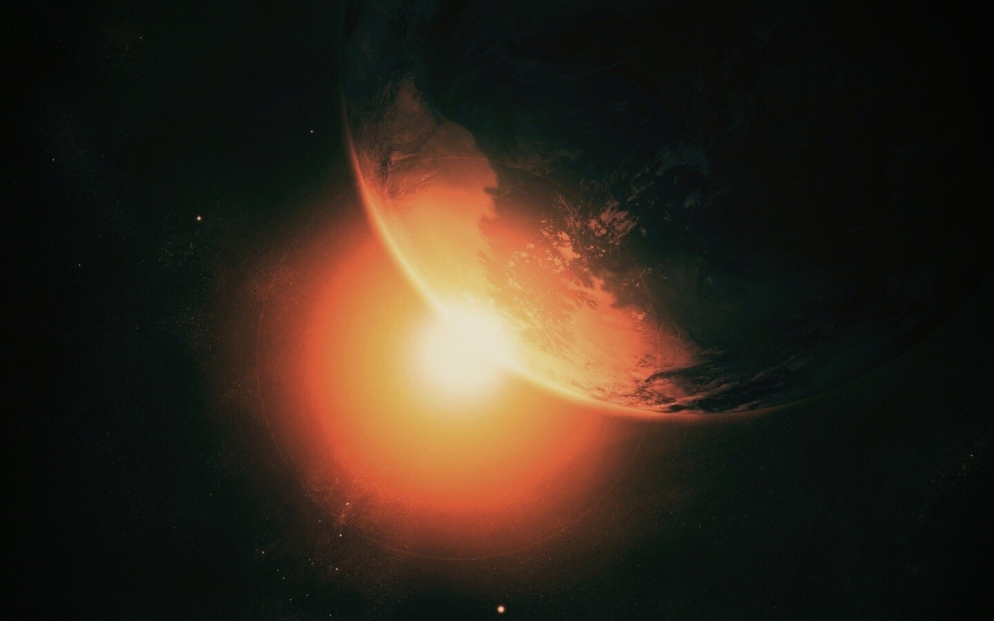 Солнце выглядывает из-за планеты обои