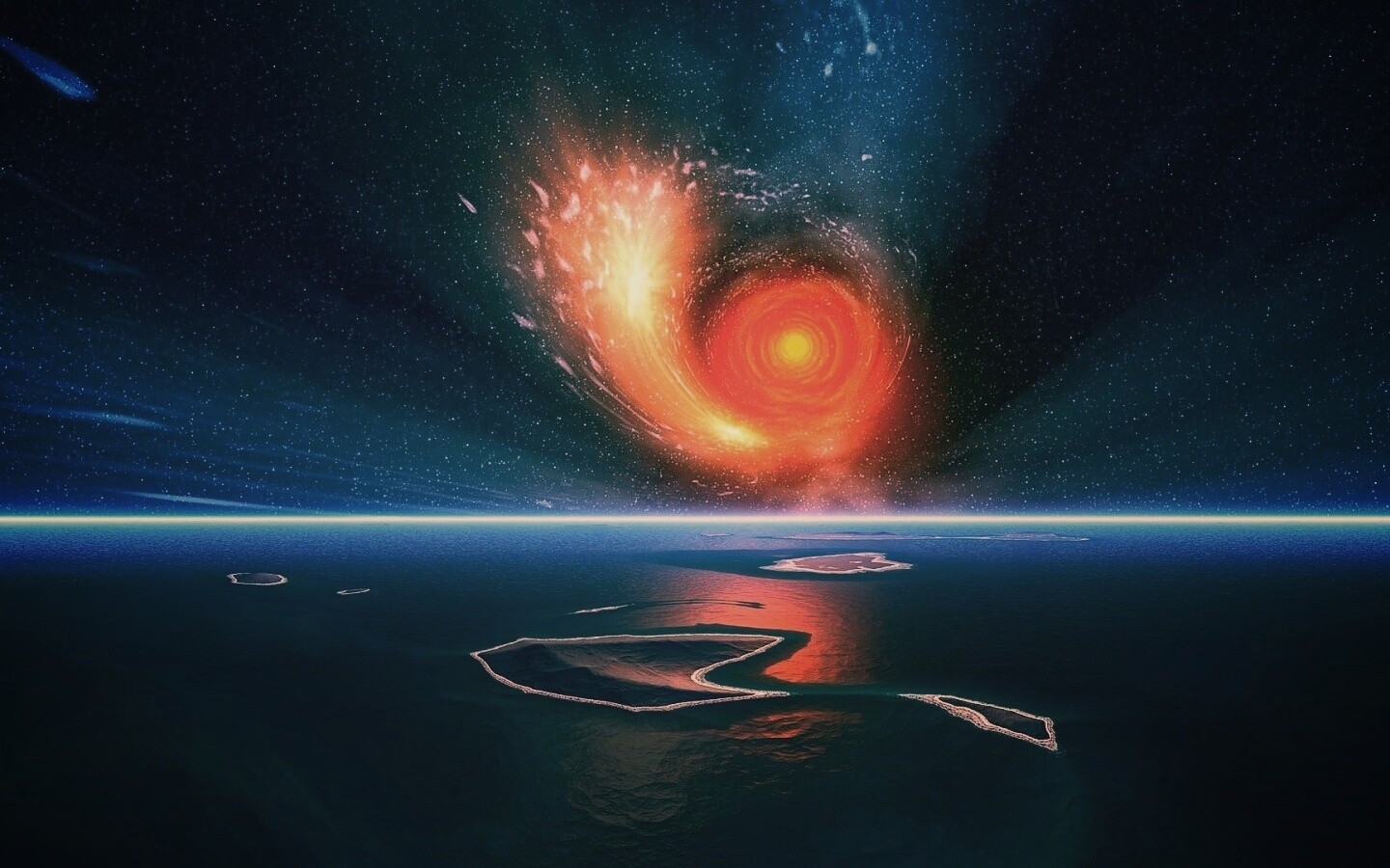 Красная дыра над океаном обои