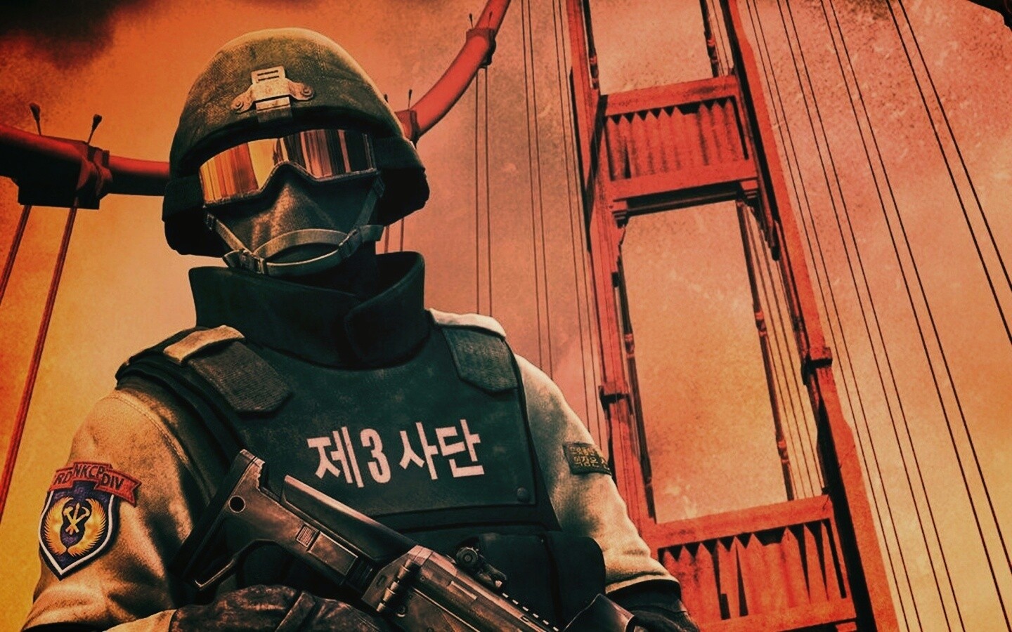 Солдат на мосту Золотые Ворота обои