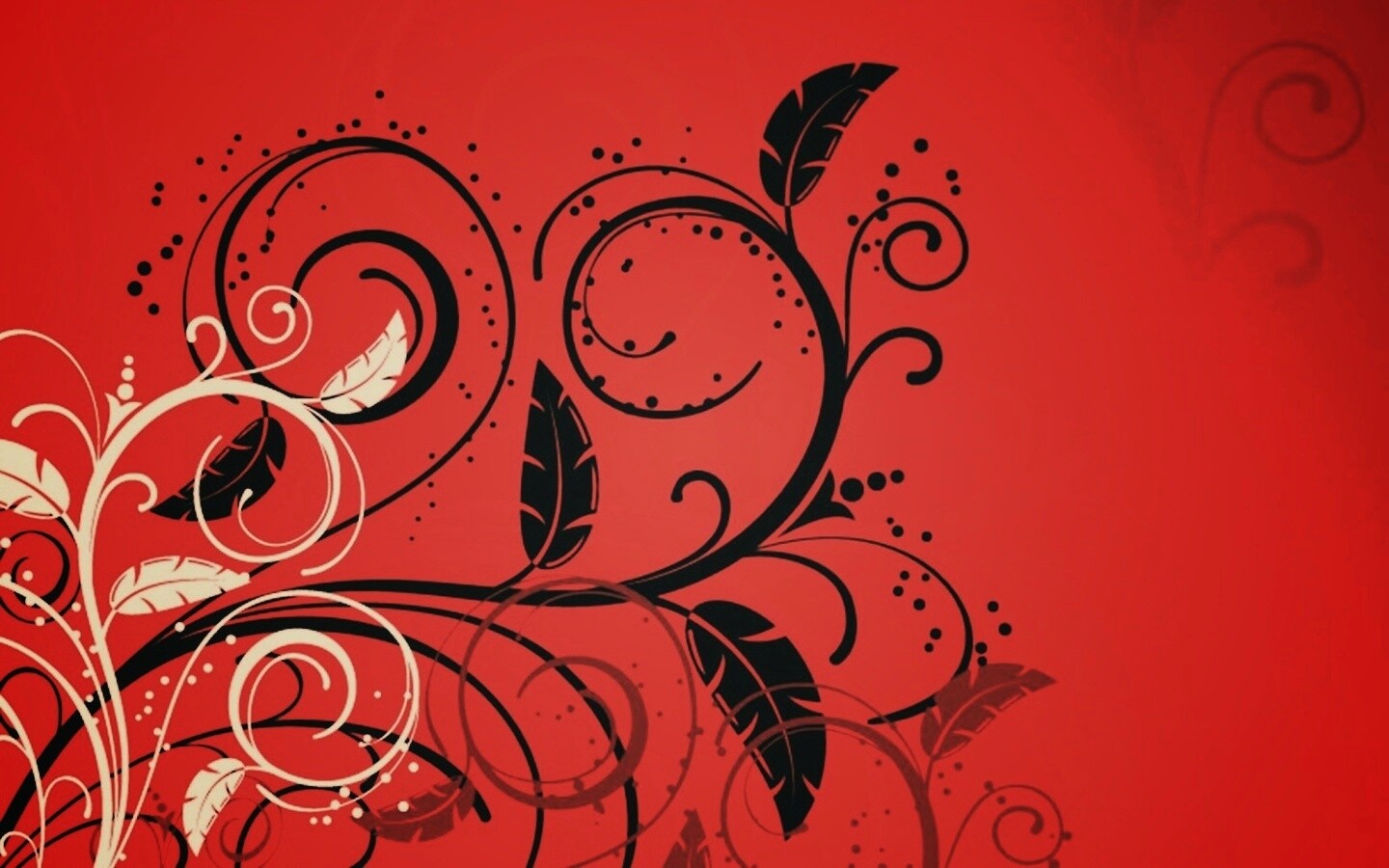 Черно-белые листики на красном фоне обои