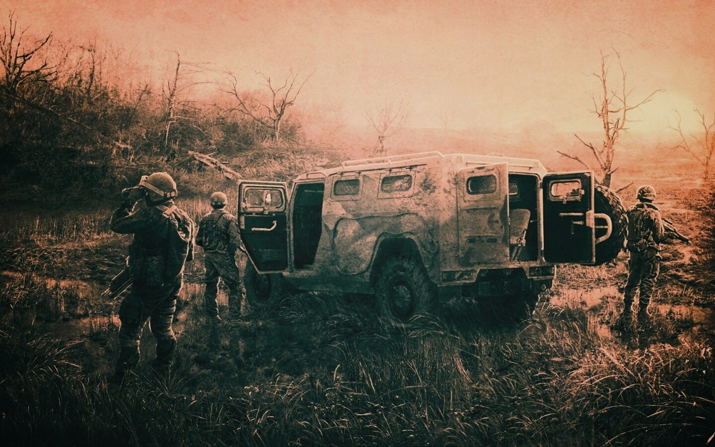 Солдаты из сталкера на болоте обои