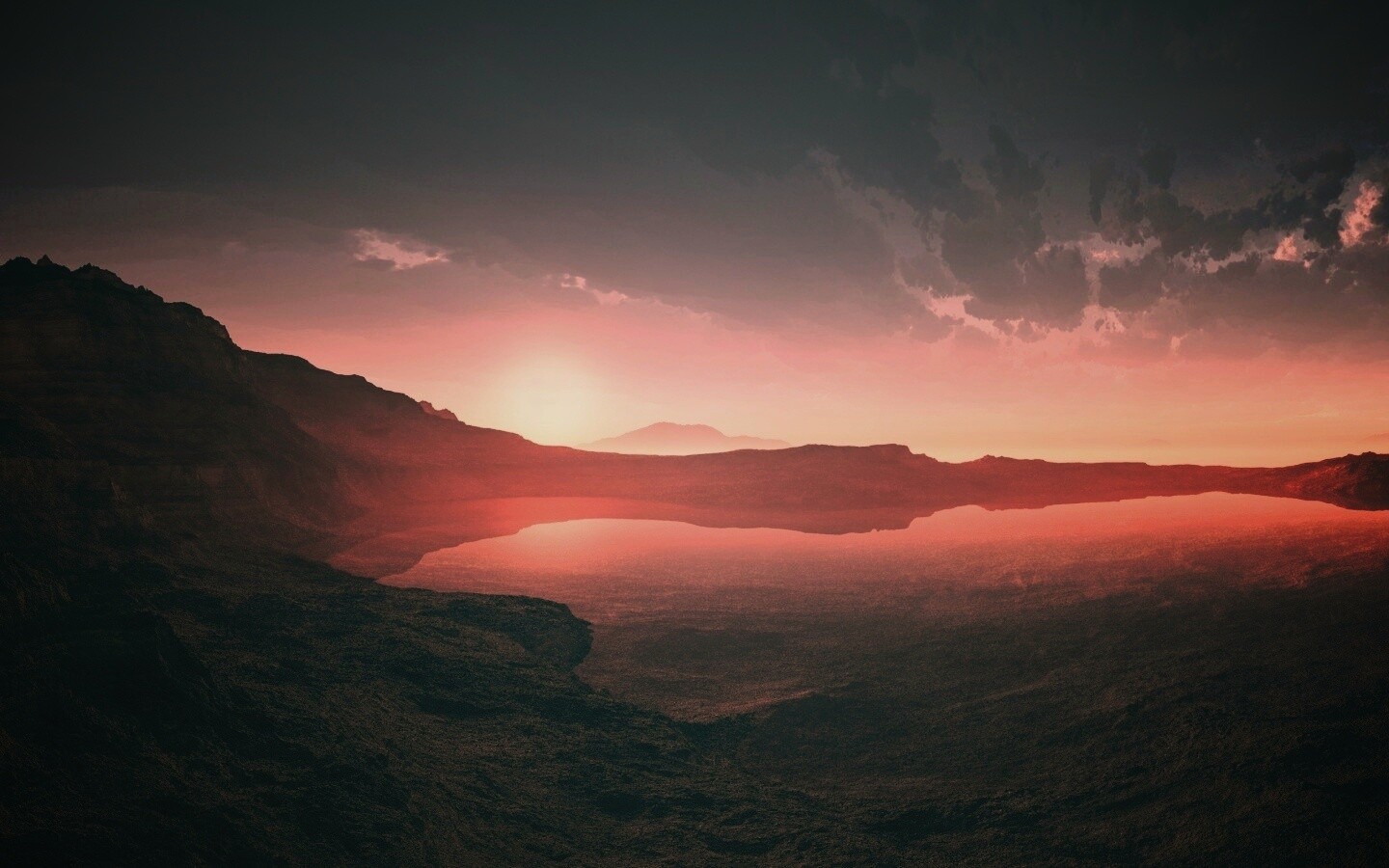 Озеро в каменистой пустыне обои