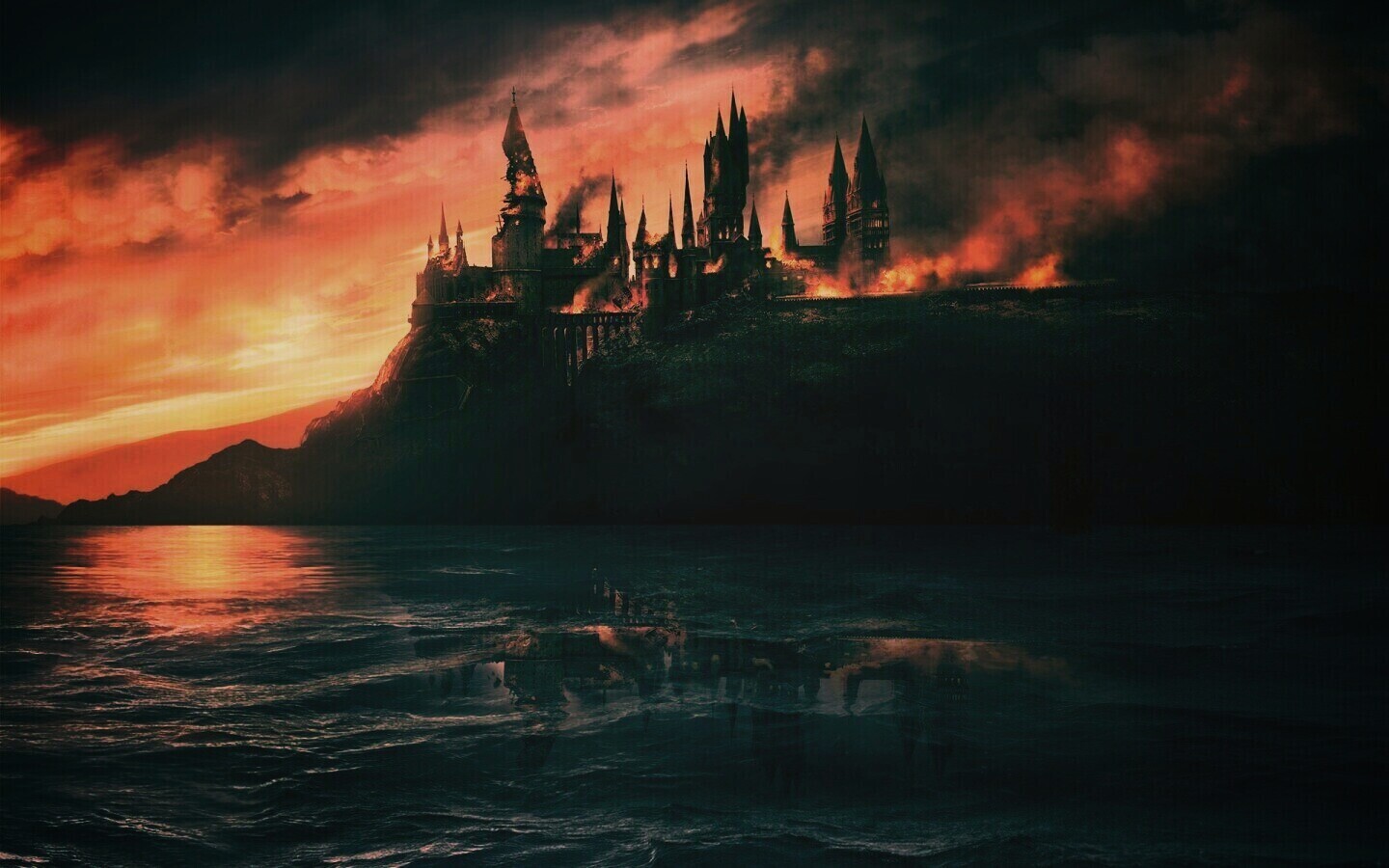 Хогвартс охваченный пламенем обои