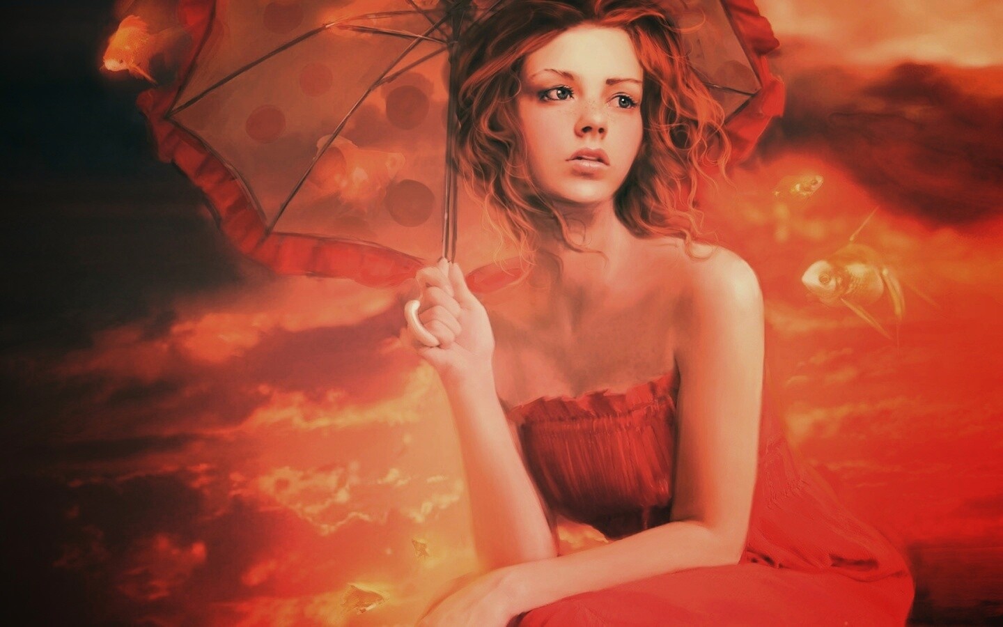 Девушка с зонтиком обои