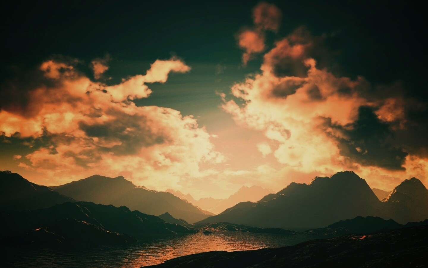 Закат в горах обои