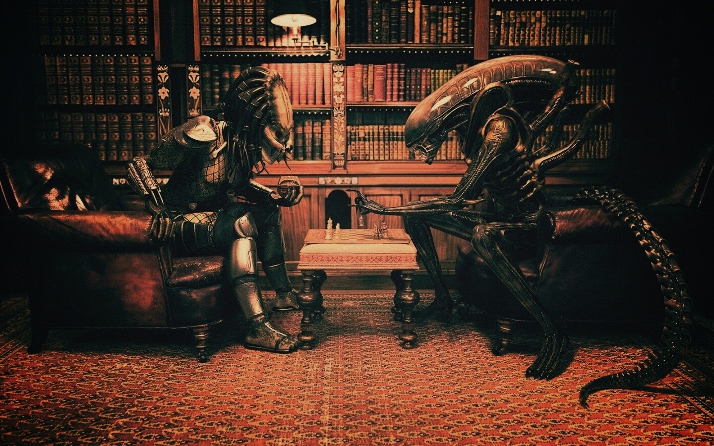 Чужой против хищника в шахматы обои