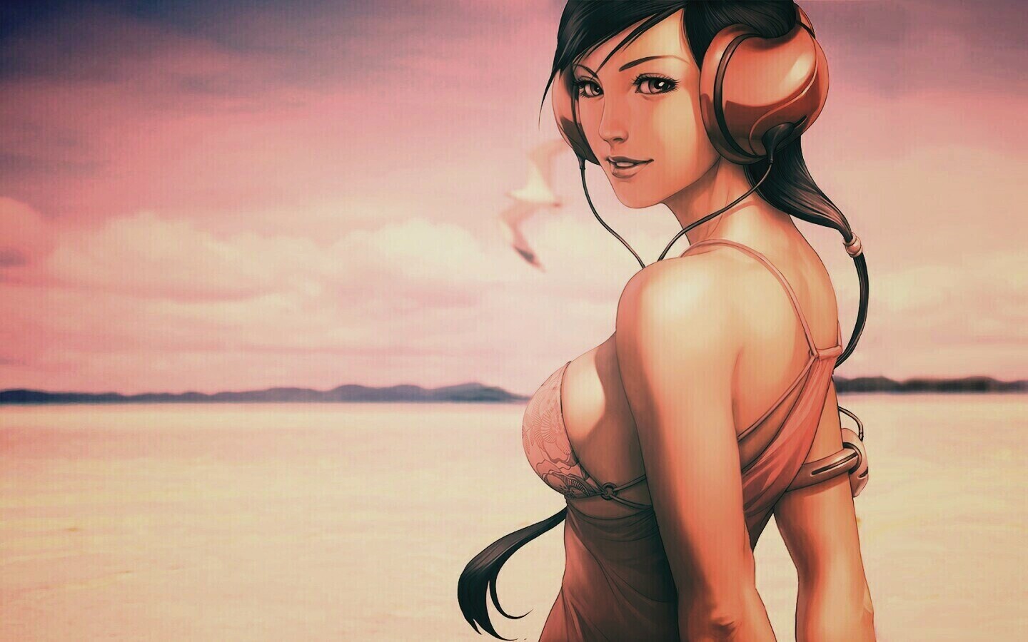 Девушка в наушниках обои