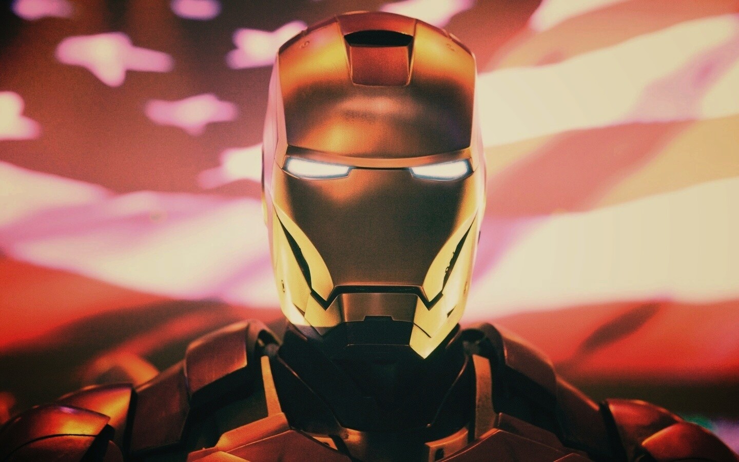 Железный человек на фоне американского флага обои