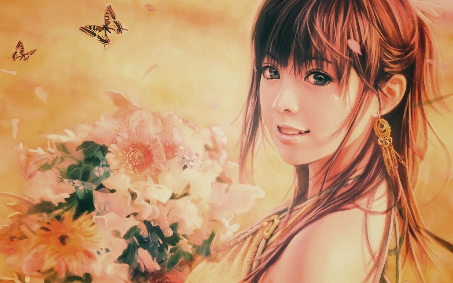 Девушка с цветами обои