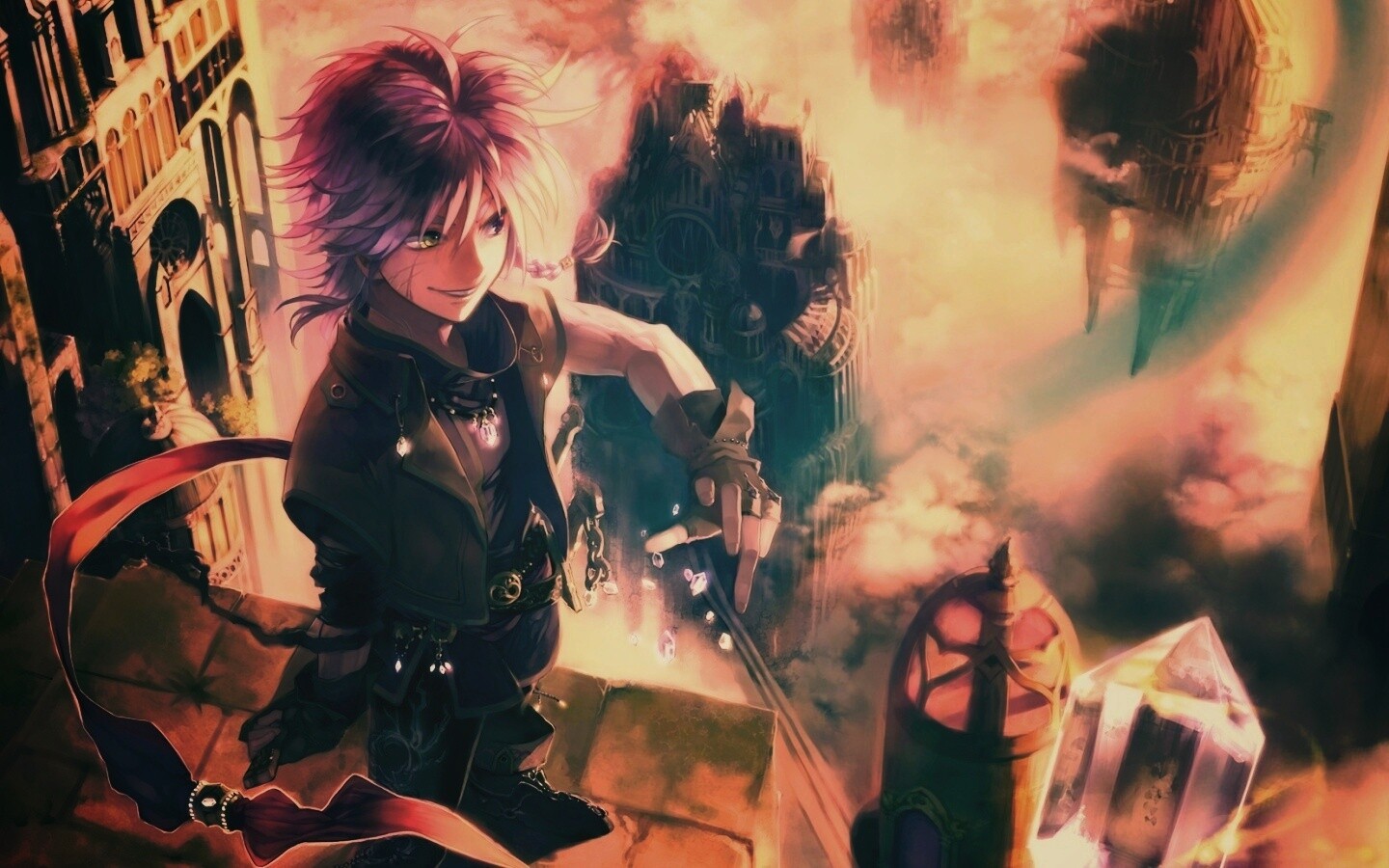 Анимешный парень с горстью кристаллов обои