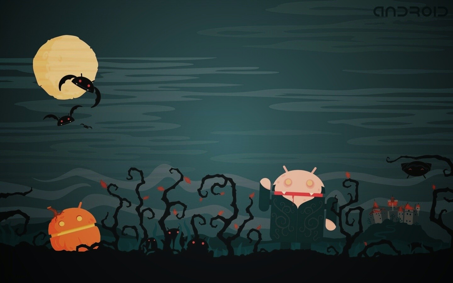 Хэллоуин в стиле Google Android обои