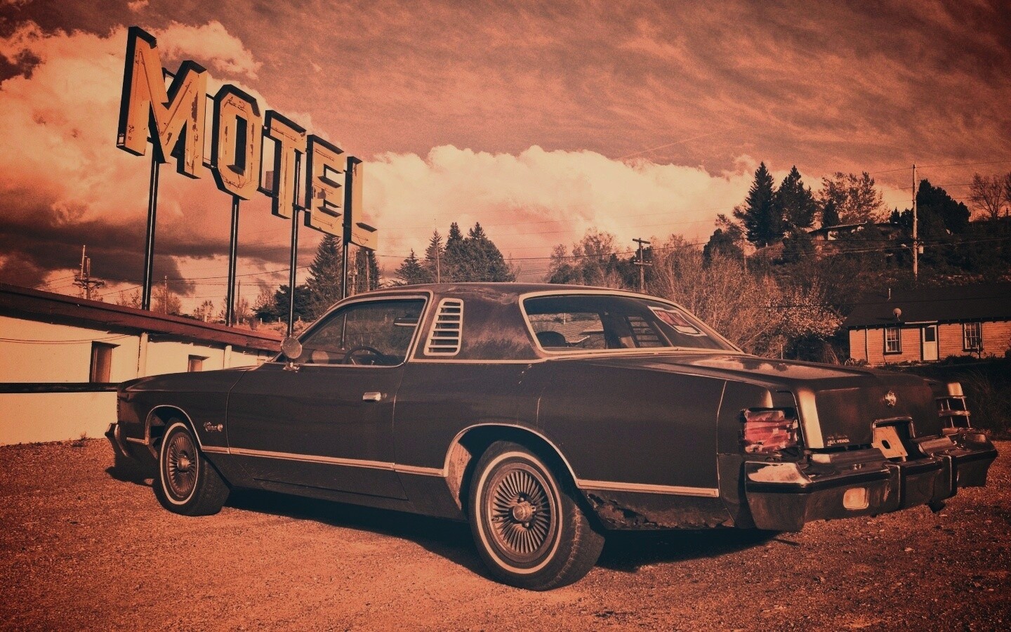 Олдскульный Dodge около мотеля обои