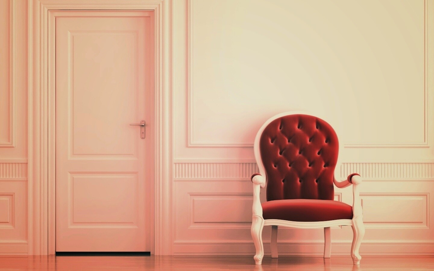 красное кресло в белой комнате обои