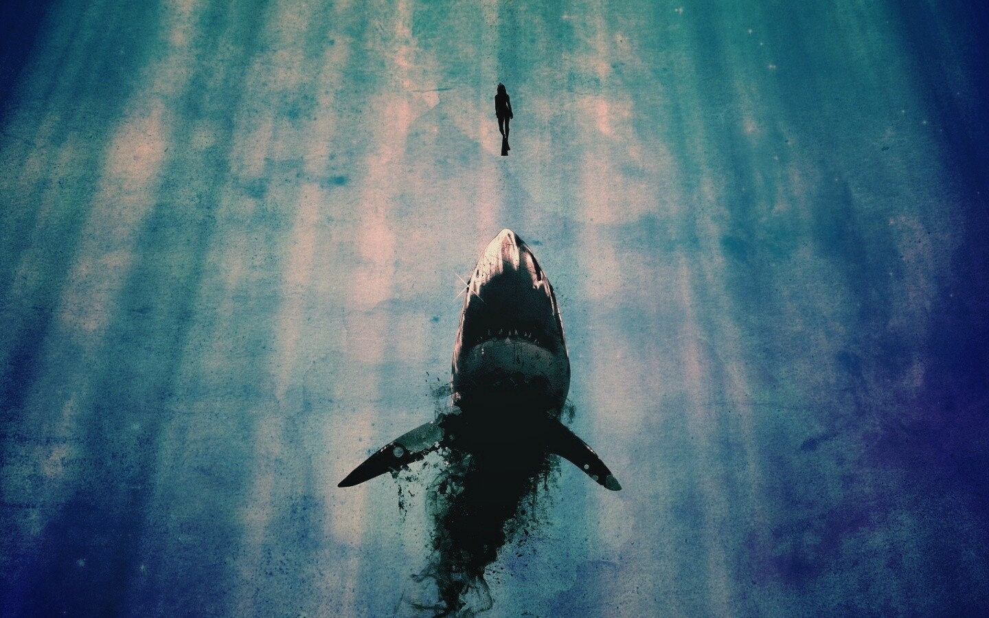 Акула гонится за человеком обои