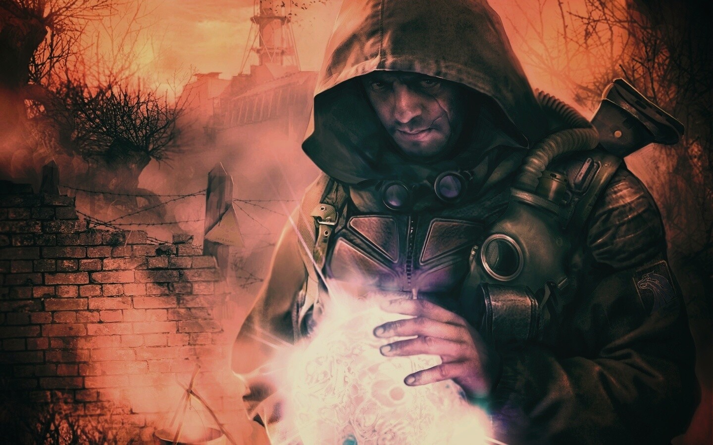 Сталкер с энергетическим артефактом в руках обои