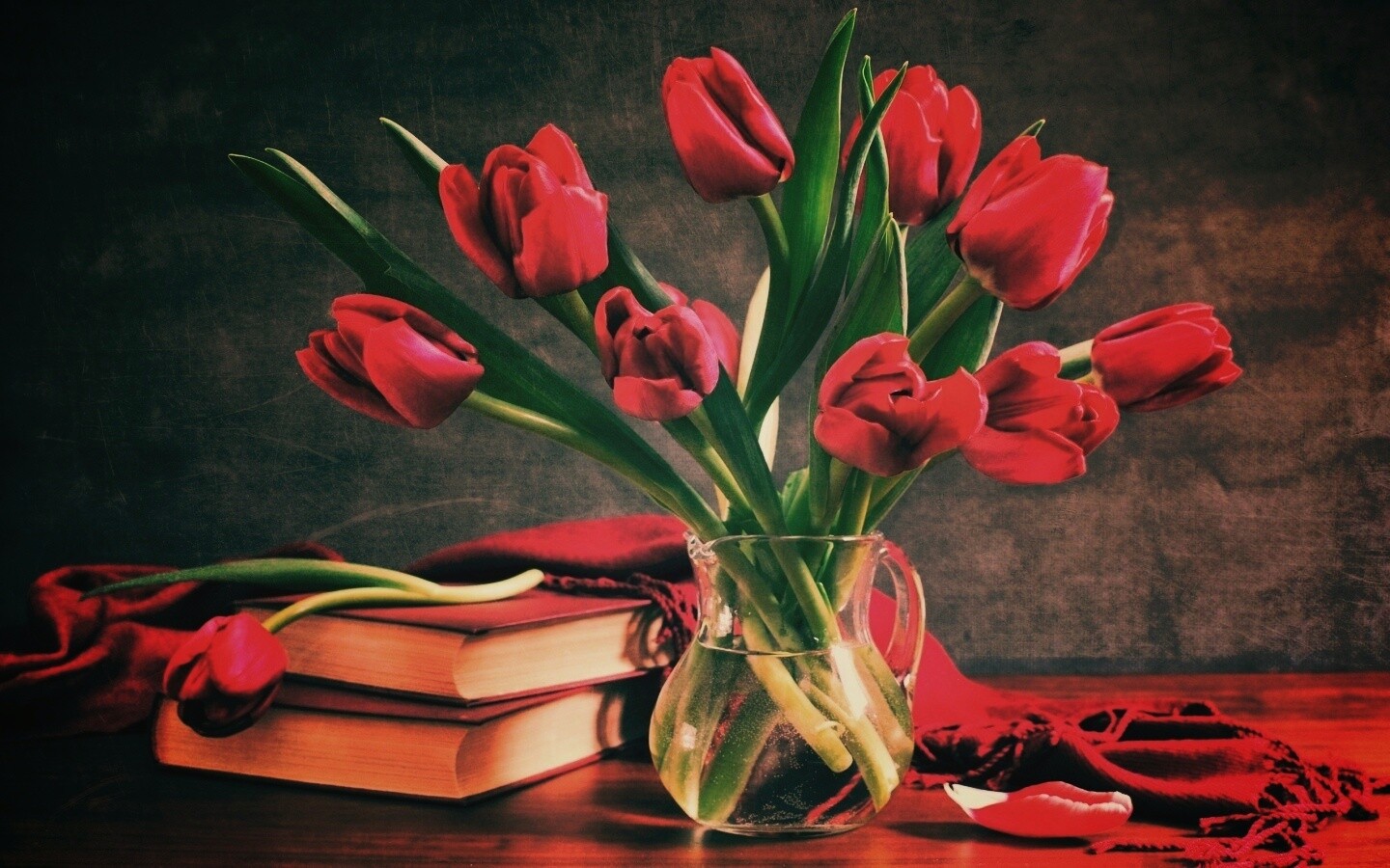 Букет красных тюльпанов обои