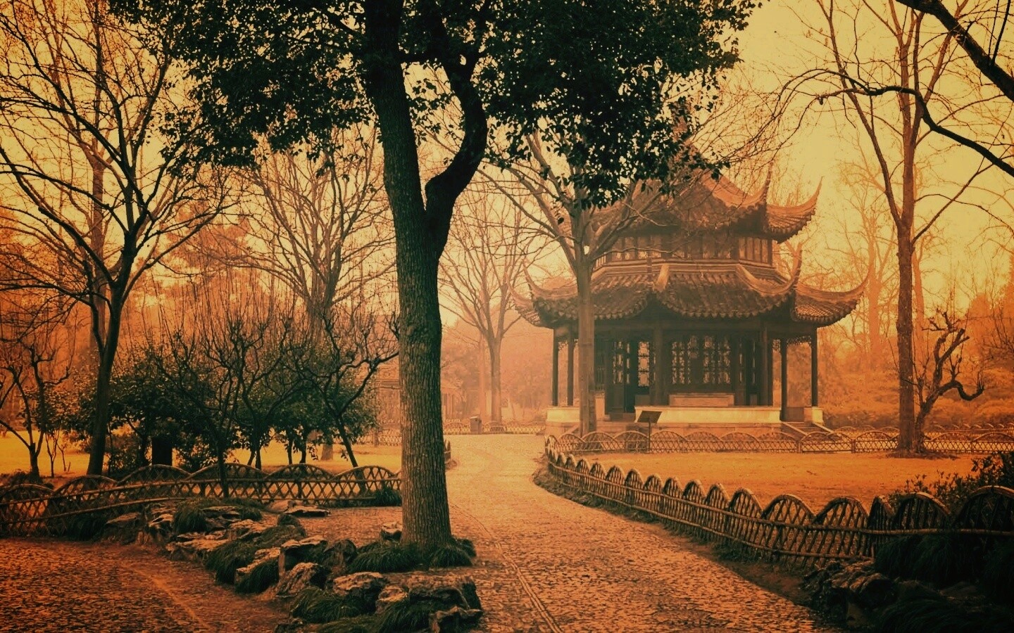 Домик я японском саду обои