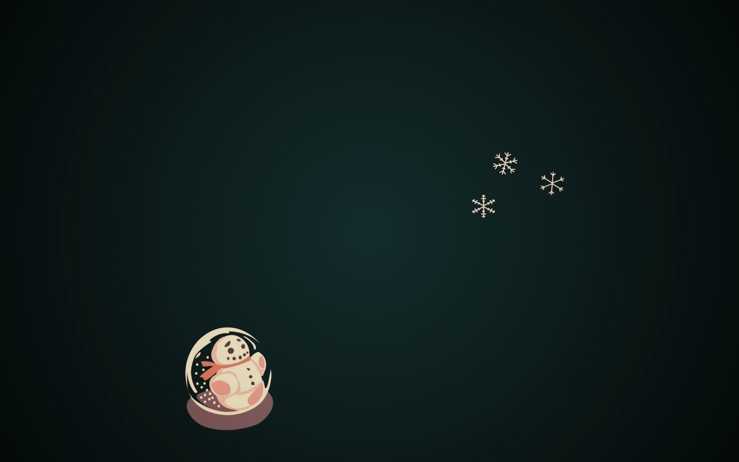 Снеговик и три снежинки обои