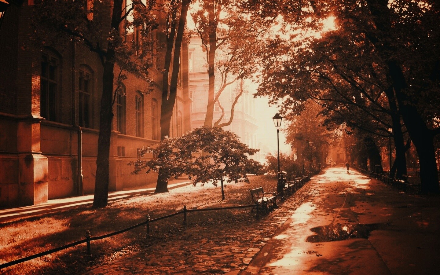 Аллея у здания обои