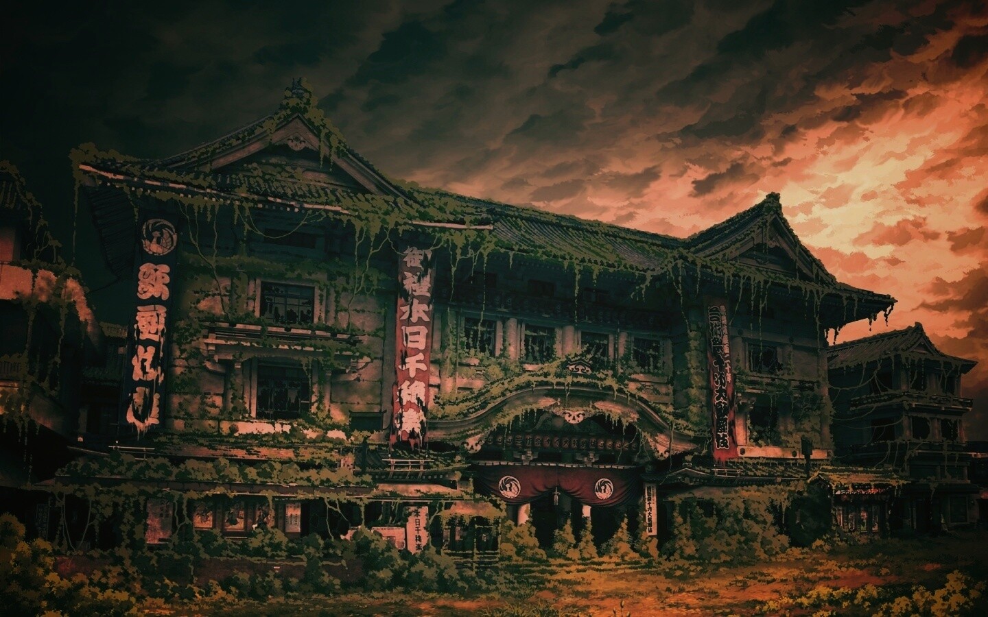 Заброшенное японское здание обои