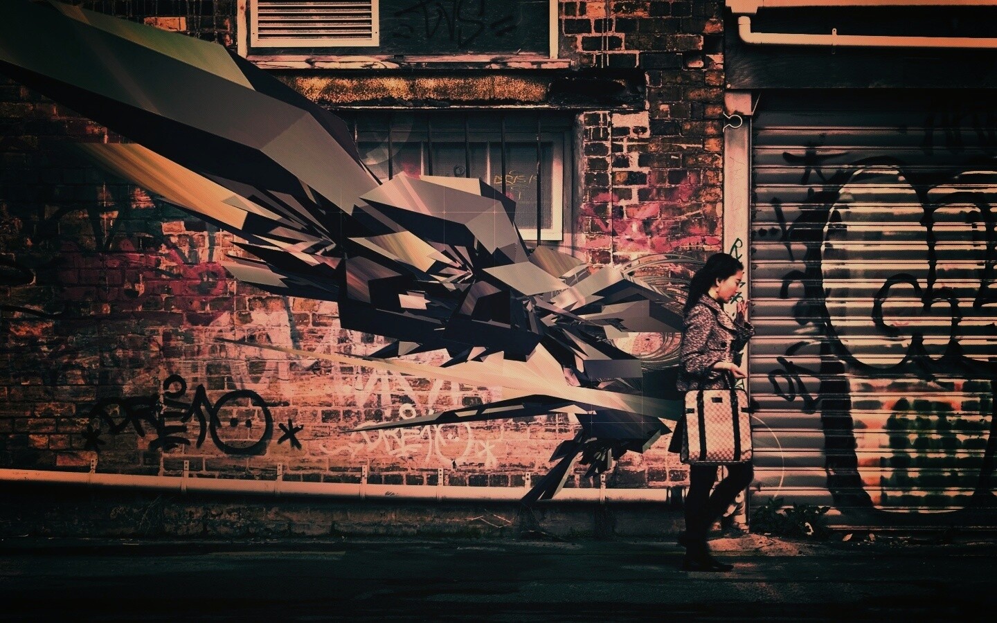 3D граффити на стене обои