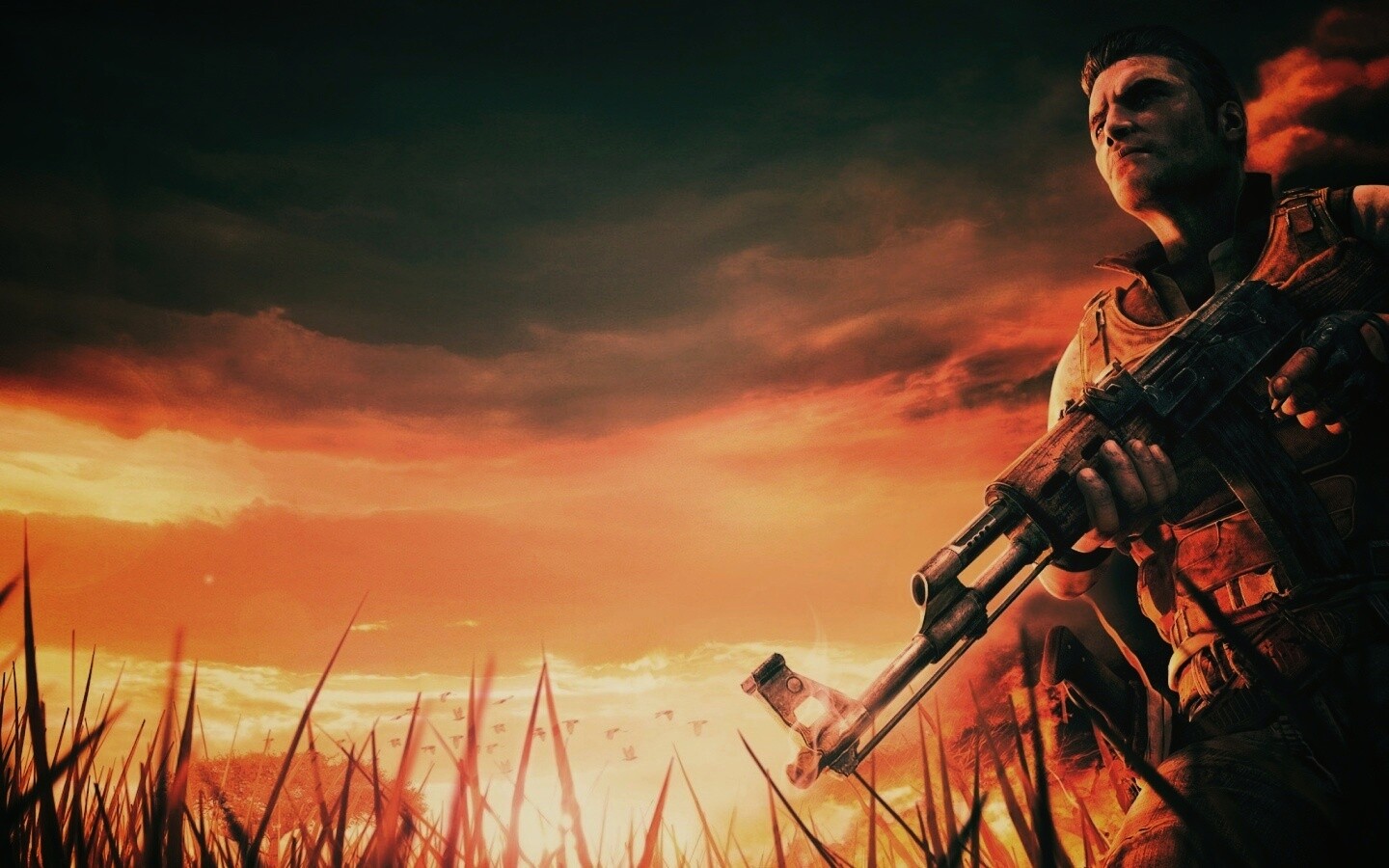 С оружием и в бронежилете обои