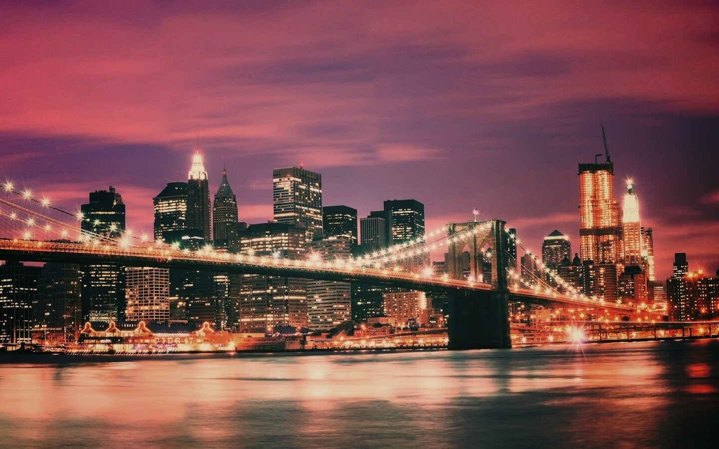Бруклинский мост на фоне ночного Нью-Йорка обои
