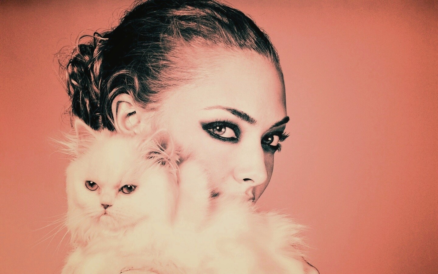 Девушка с кошкой обои